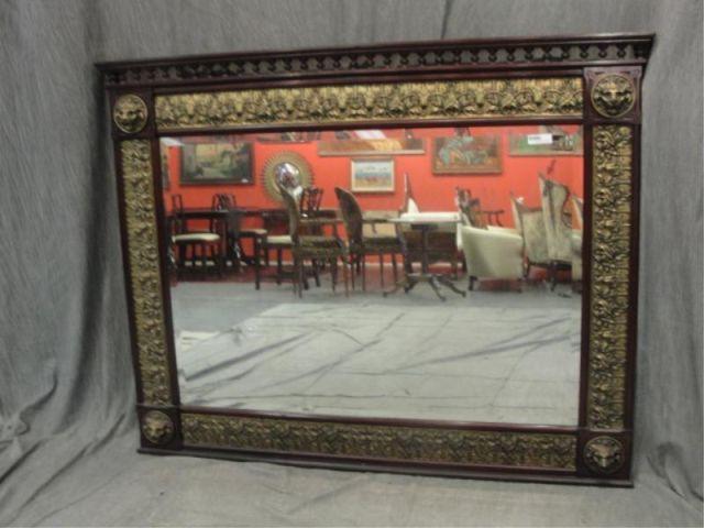 Appraisal: Victorian Mirror with Gallery Gilt Metal Decoration and Lion Cartouche