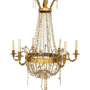 Appraisal: A Regency Style Giltwood Chandelier th Early th Century Height