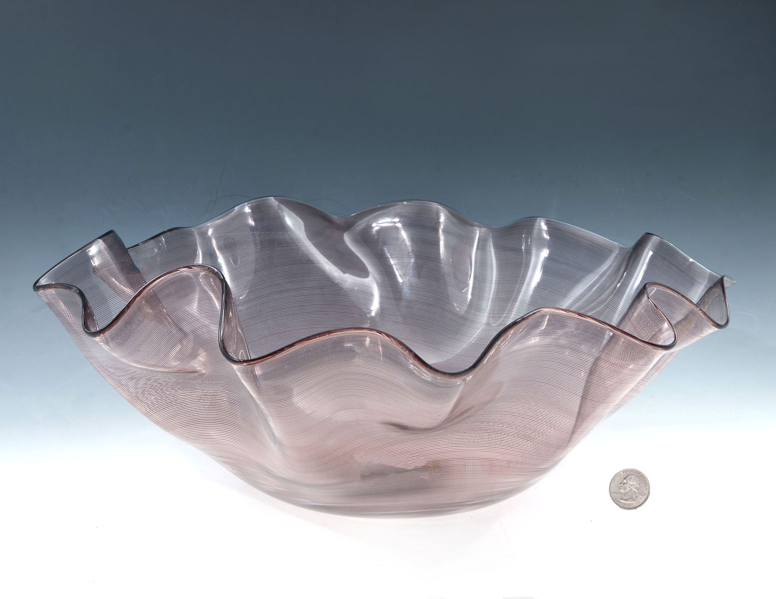 Appraisal: LARGE SIGNED VENINI SCALLOPED ITALIAN GLASS BOWL Large Murano scalloped