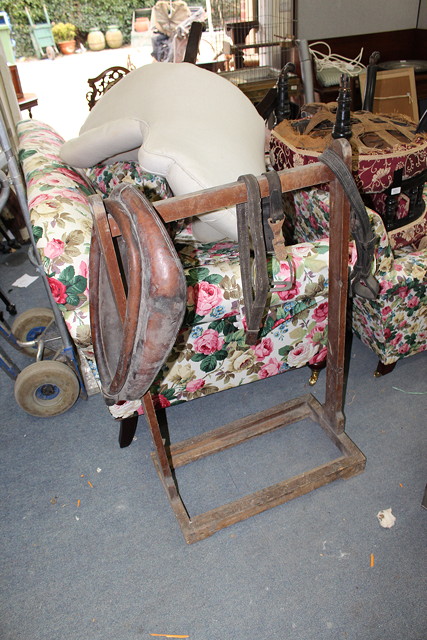 Appraisal: TWO PINE TACK AND SADDLE STANDS together with a quantity