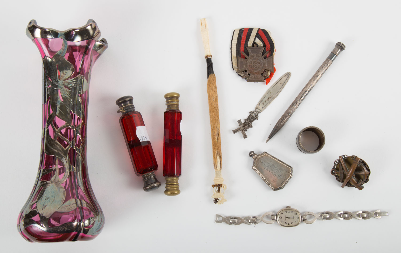 Appraisal: Assorted items including perfume bottles sterling items early medals and