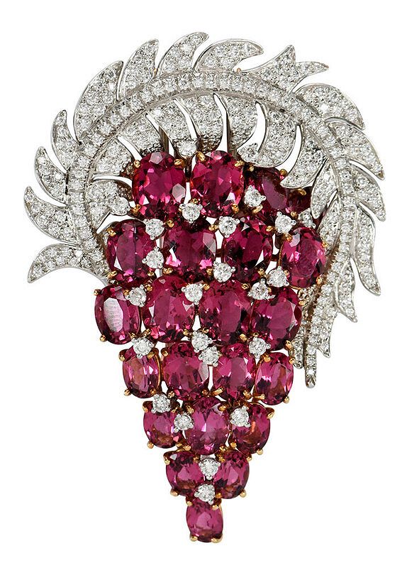 Appraisal: Platinum kt Diamond and Tourmaline Brooch grape cluster design oval