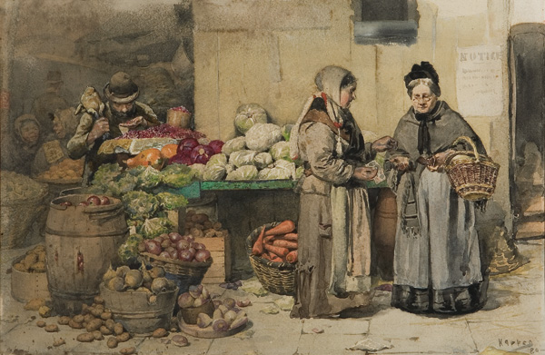 Appraisal: KAPPES ALFRED American - New York Vegetable Vendor watercolor x