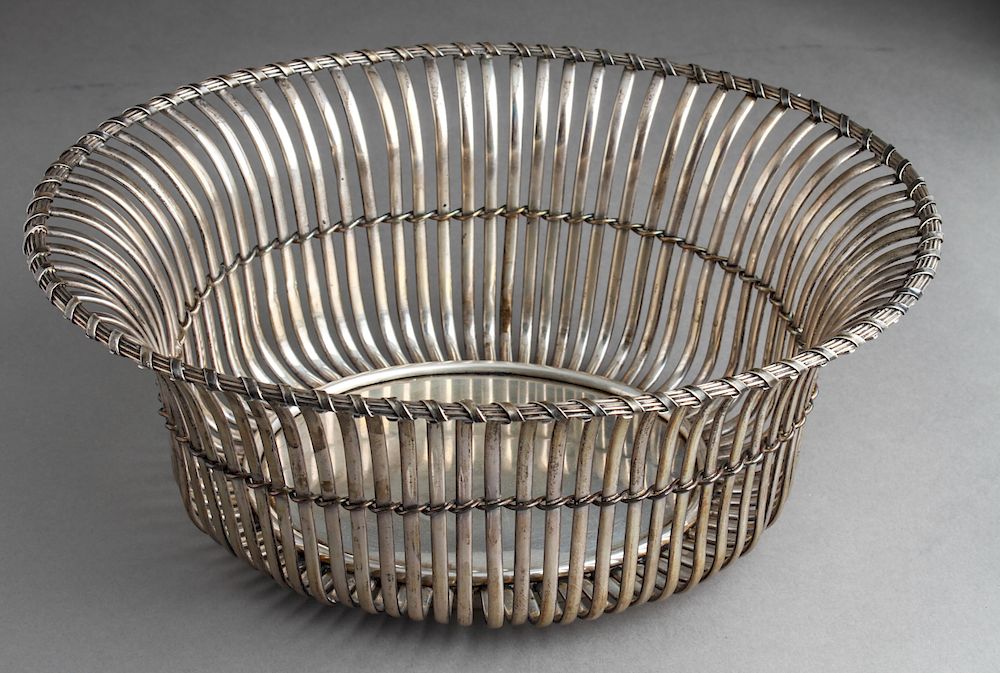 Appraisal: Portuguese Silver Jardiniere Basket Centerpiece Portuguese continental silver jardiniere basket