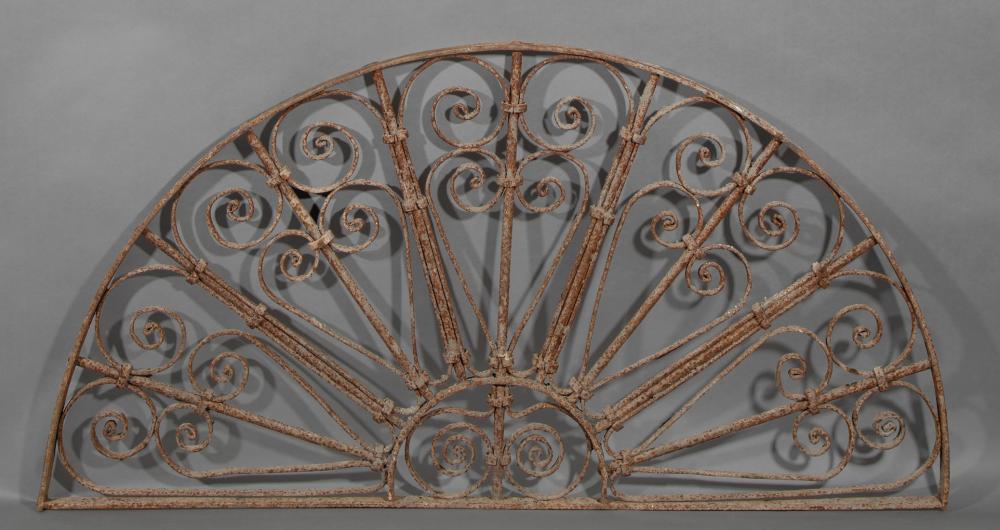 Appraisal: American Wrought Iron Window Grille th c fan form with