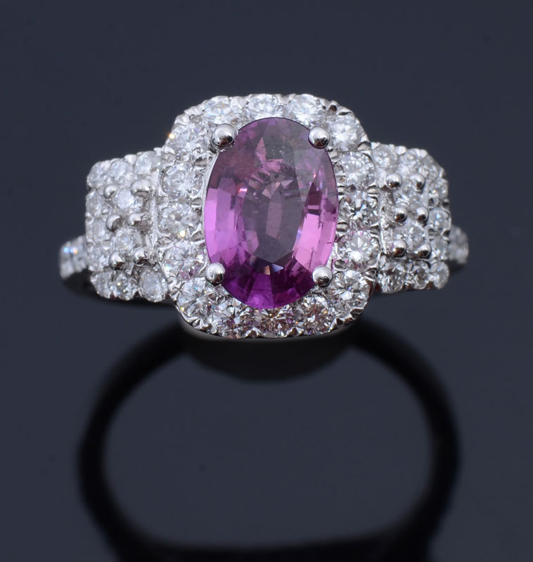 Appraisal: NO HEAT PINK SAPPHIRE RING WITH DIAMONDS IN PLATINUM CT