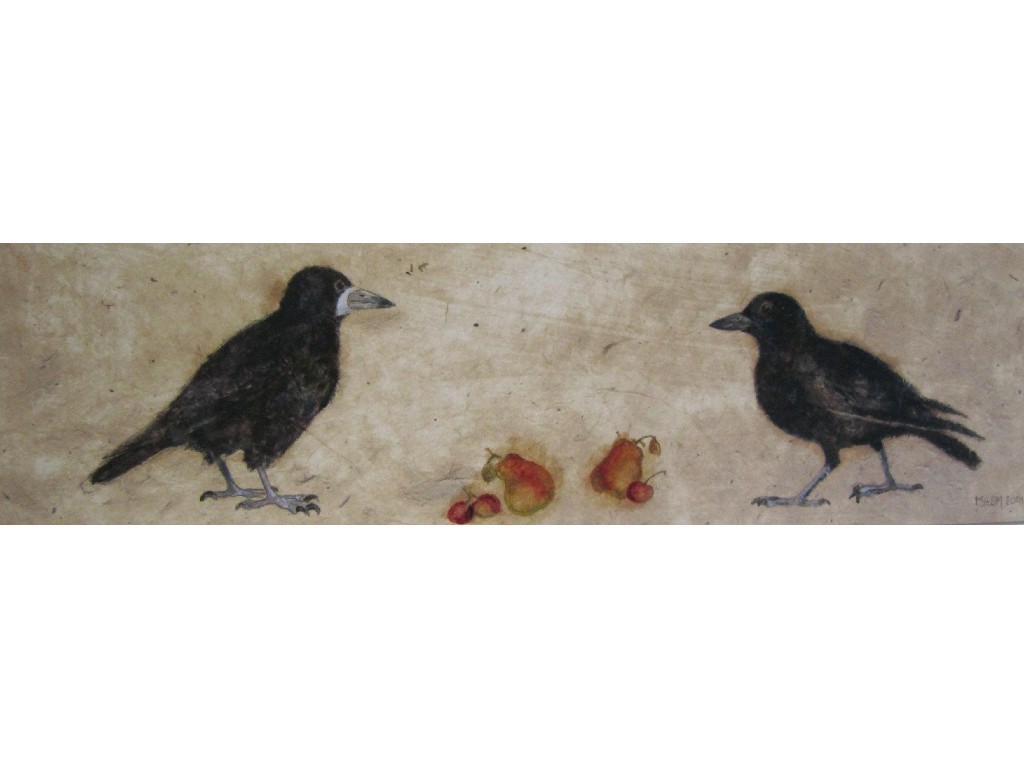 Appraisal: Watercolour on handmade paper 'Two Crows' initialled and dated MABM