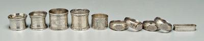 Appraisal: Ten silver napkin rings set of four engraved applied monogram