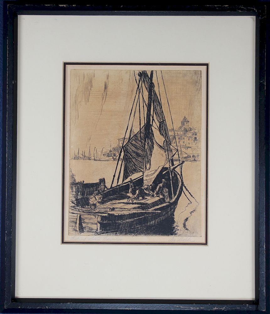 Appraisal: Fishing Boats Marseille Antique Etching Signed Fishing Boats Marseille Antique