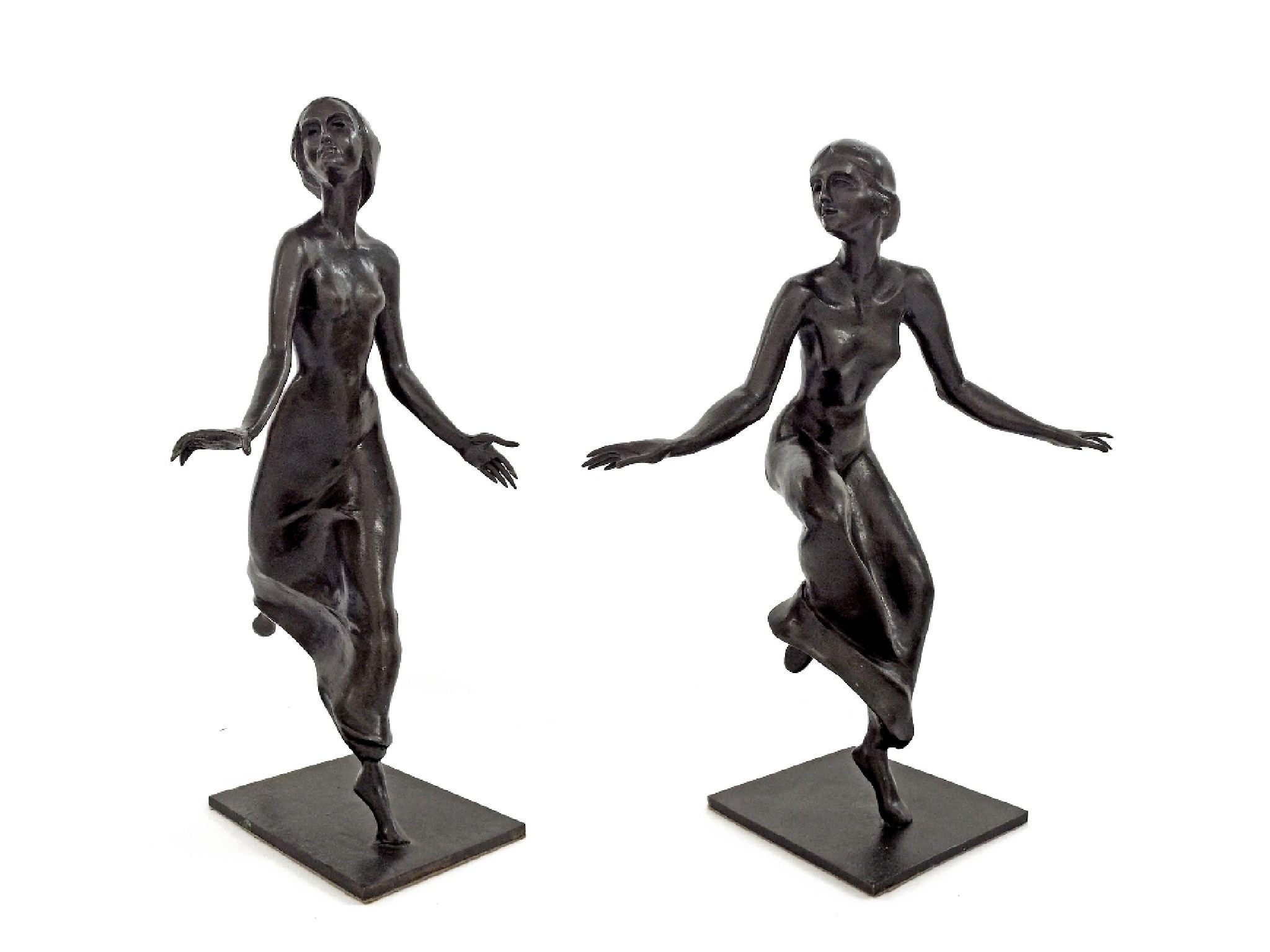 Appraisal: th Century - pair of bronze characters modelled as dancing