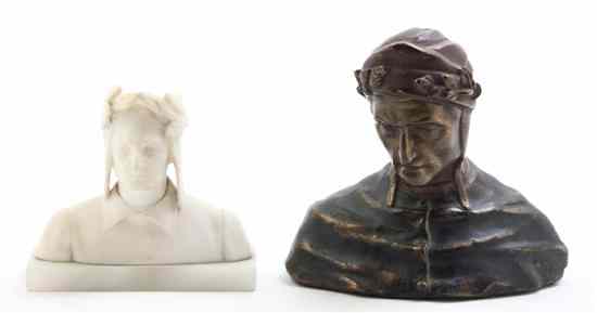 Appraisal: An Italian Alabaster Diminutive Bust depicting Dante together with a