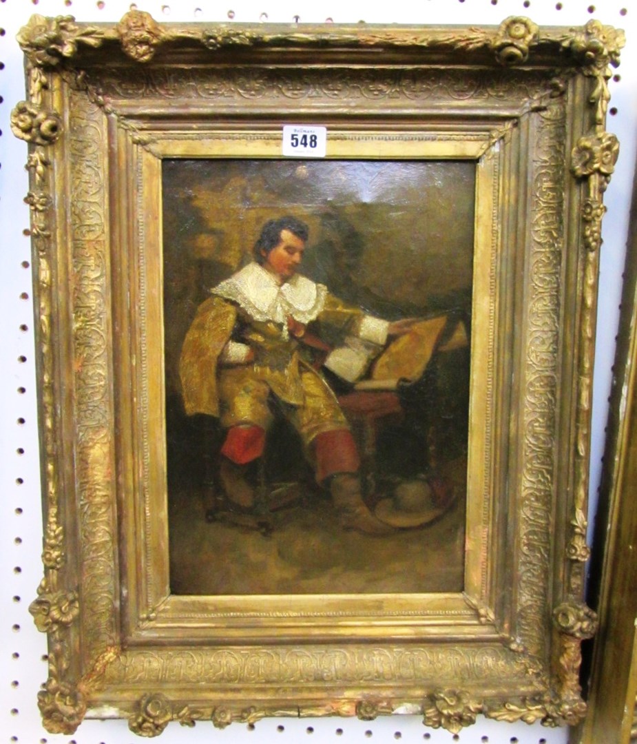 Appraisal: Continental School th century A cavalier studying a map oil