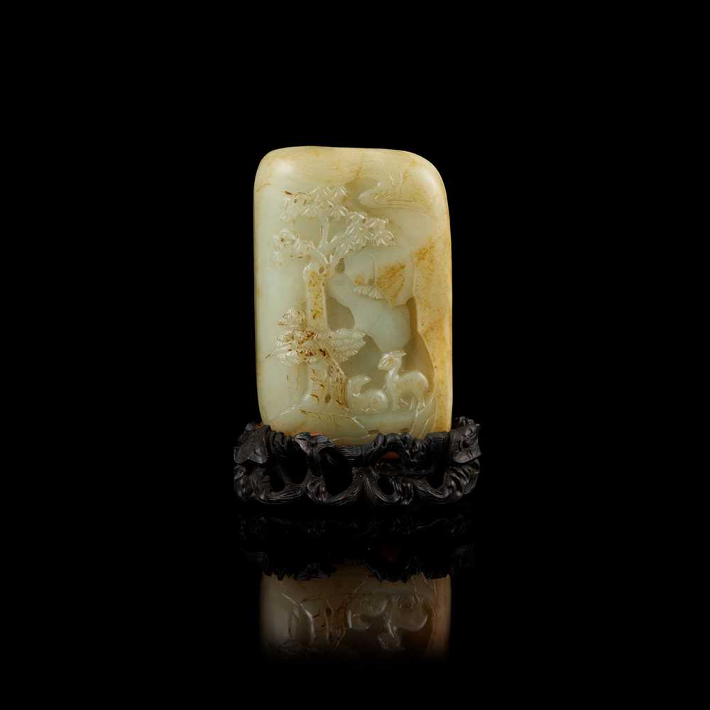 Appraisal: LARGE PALE CELADON JADE BOULDER WITH YELLOW SKIN TH- TH