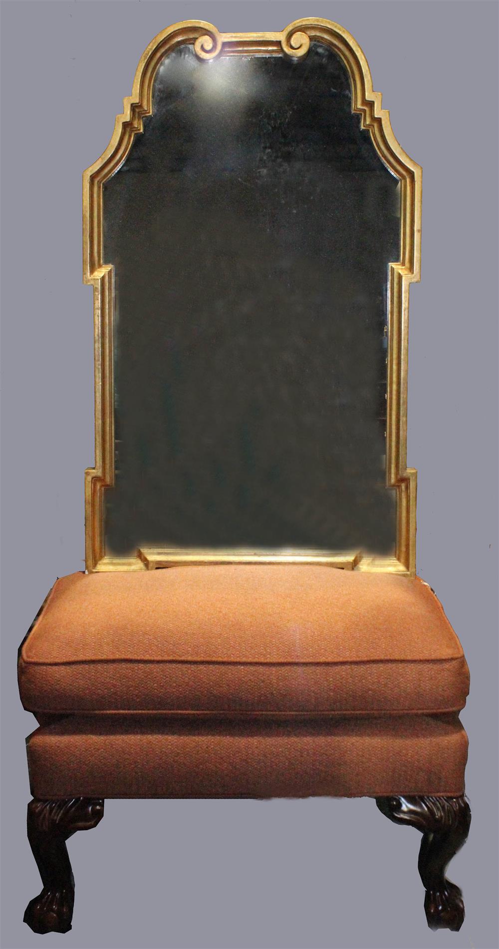 Appraisal: CLASSICAL STYLE WALL MIRROR TOGETHER WITH A ROSE UPHOLSTERED OTTOMAN