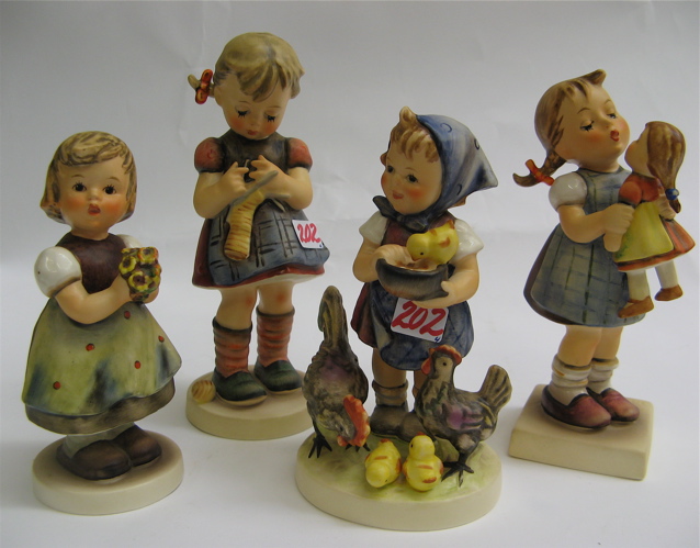 Appraisal: FOUR GERMAN HUMMEL GIRL FIGURES all TM- - A Stitch