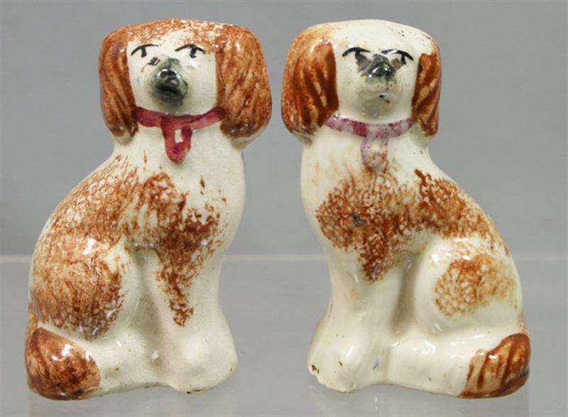 Appraisal: Pr Staffordshire white brown spaniels chip on bottom of one