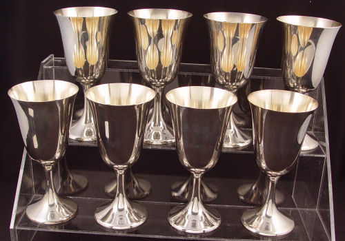 Appraisal: MANCHESTER STERLING WATER GOBLETS Hallmarked Manchester Silver Co Sterling Measures