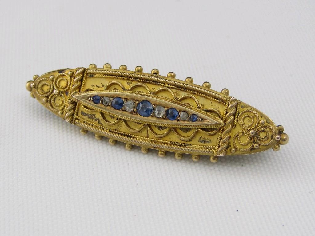 Appraisal: A Sapphire and Diamond Bar Brooch pav -set graduated alternating