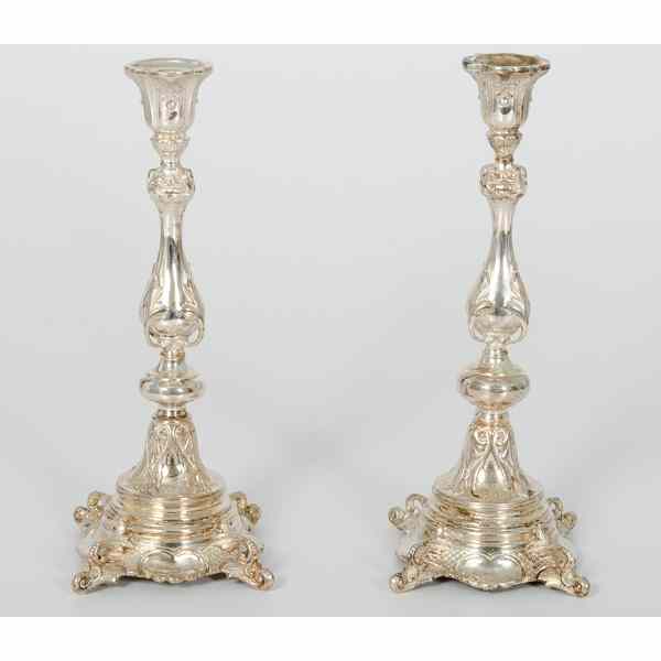 Appraisal: Russian Judaica Candlesticks Russian A pair of silver-plated Judaica candlesticks