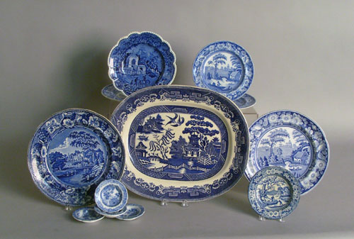 Appraisal: Twelve pieces of blue transfer porcelain th c platter -