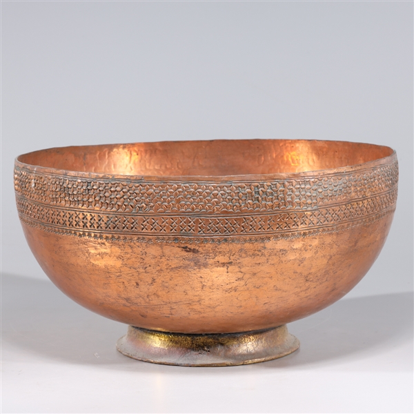 Appraisal: Large antique Indian copper bowl with intricately incised designs to