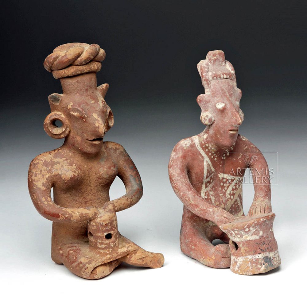 Appraisal: Pair of Jalisco Seated Ceramic Sheepface Female Figures Pre-Columbian West