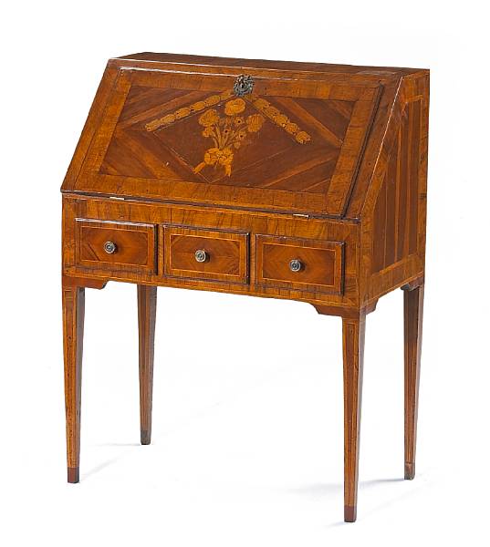 Appraisal: A Louis XVI walnut and marquetry bureau en pente last