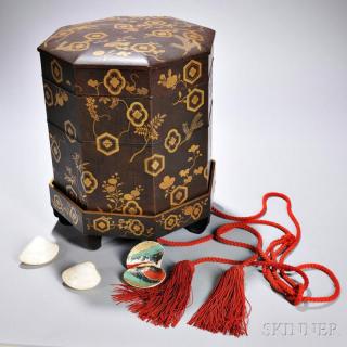 Appraisal: Shell Game Kai-awase Lacquer Box and Shells Japan mid-Edo period