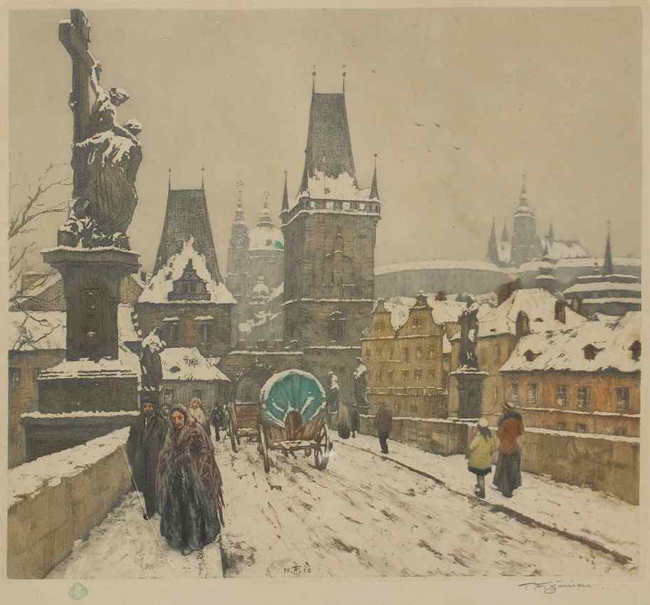 Appraisal: SIMON T F Czechoslovakian - Figures Traveling in a Snowy