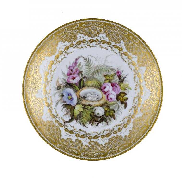 Appraisal: A DERBY PLATE FROM THE BIRD'S NEST SERVICE well painted