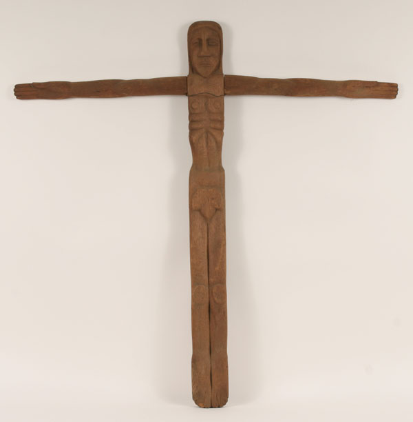 Appraisal: Robert Lohman American - Fence Post Crucifix Modernist carved wood