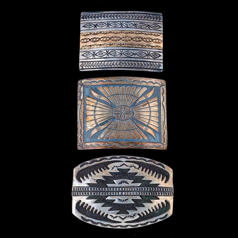 Appraisal: NAVAJO SILVER BELT BUCKLES Three Vintage old pawn Southwest Silver