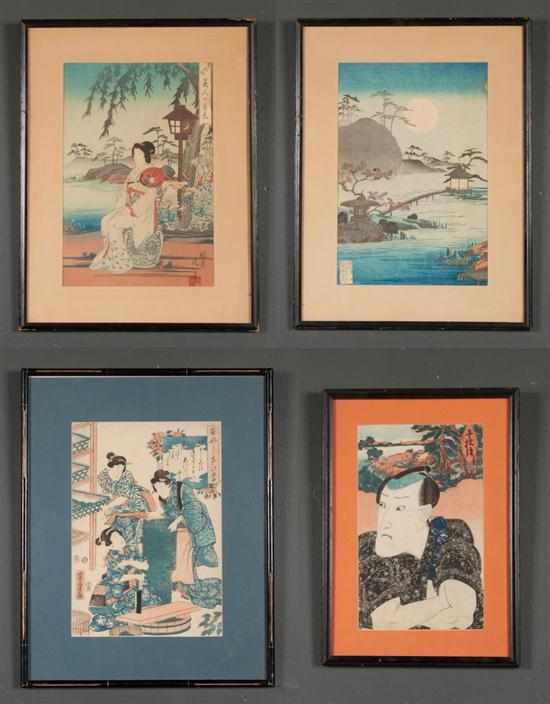 Appraisal: Four assorted Japanese color woodblock prints each framed th century