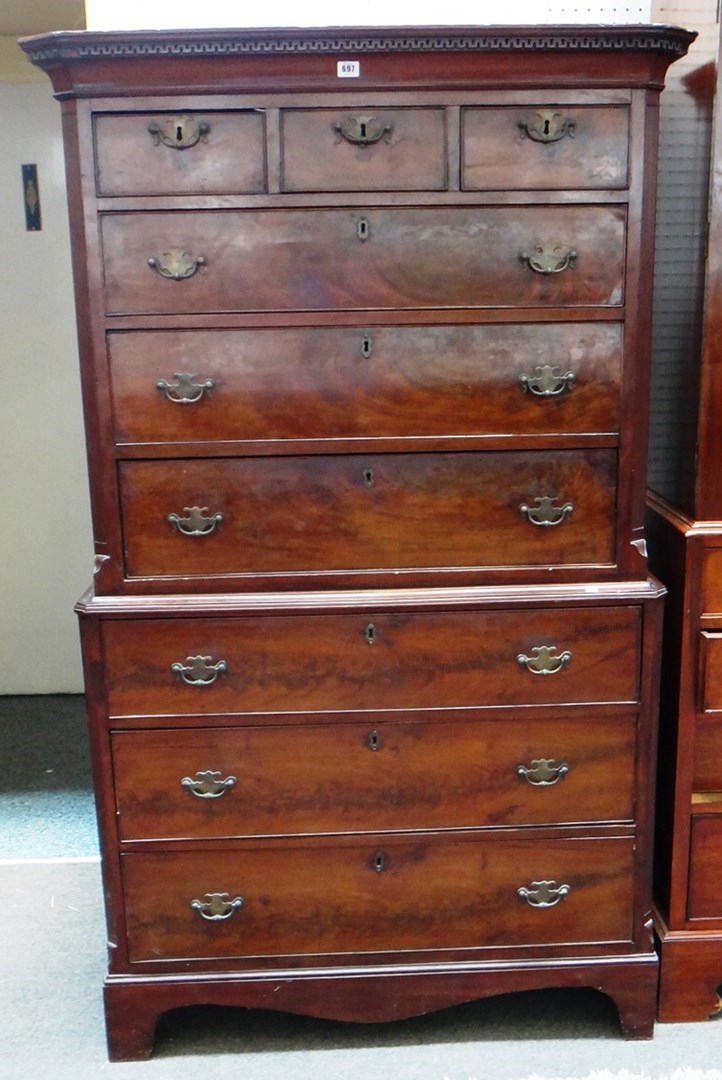 Appraisal: A George III mahogany chest on chest of three short