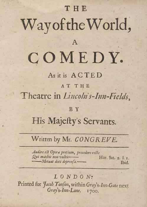 Appraisal: Congreve William The Way of the World first edition half-title