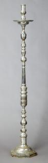 Appraisal: Large French Silverplated Candlestick Lamp th c Large French Silverplated