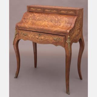 Appraisal: A Louis XV Style Fruitwood Inlay Mechanical Bonheur du Jour