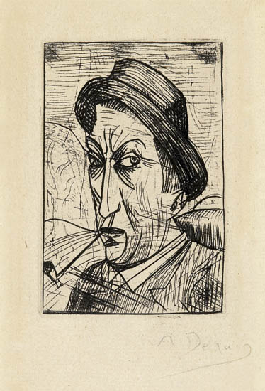 Appraisal: ANDR DERAIN Autoportrait la Pipe Etching on cream laid paper