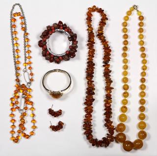 Appraisal: Collection of amber and plastic jewelry Collection of amber and