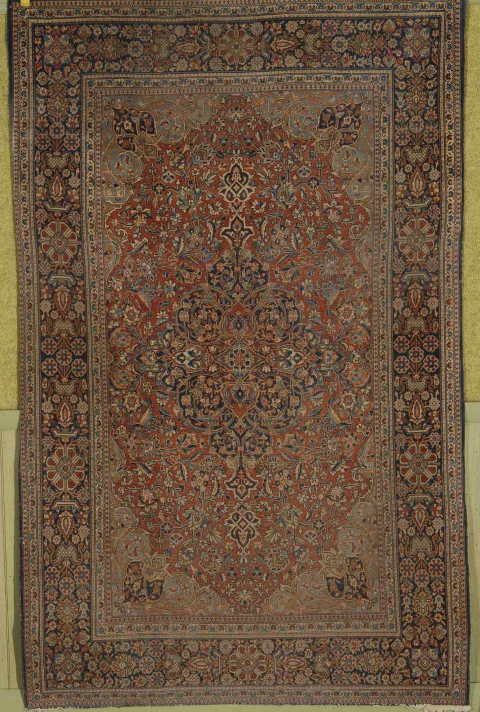 Appraisal: ORIENTAL RUG KESHAN ' x ' '' Arabesque central medallion