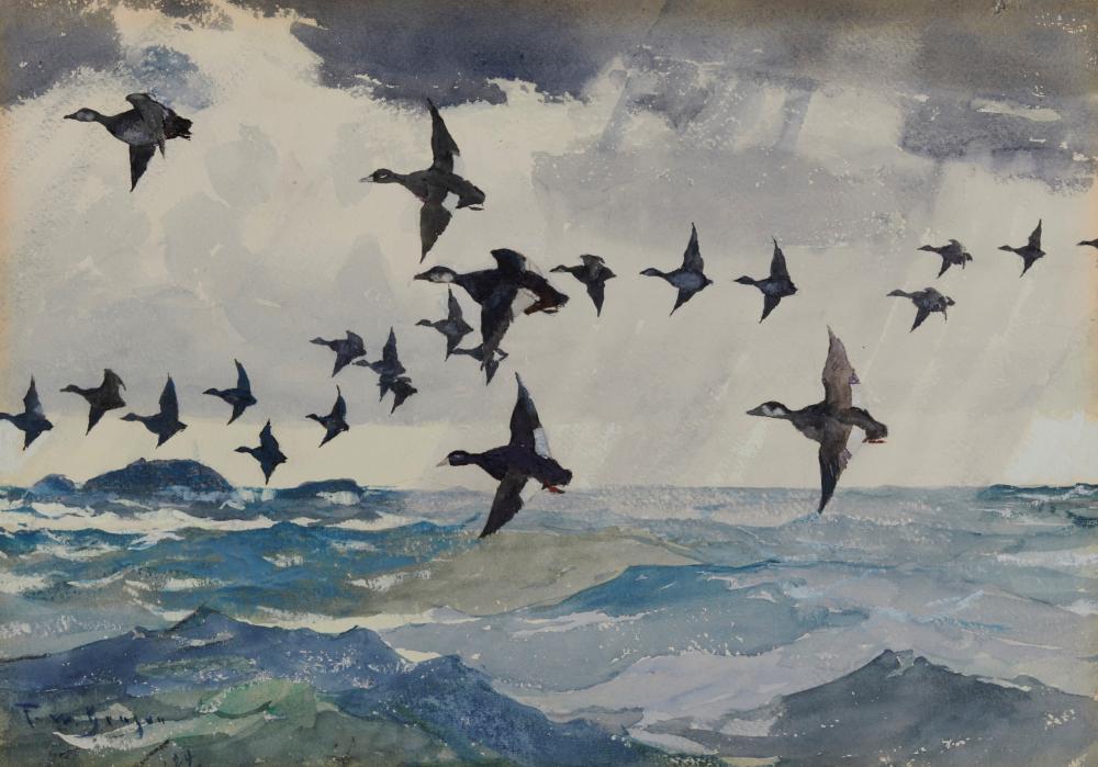 Appraisal: FRANK WESTON BENSON American - Scoters over Water watercolor signed