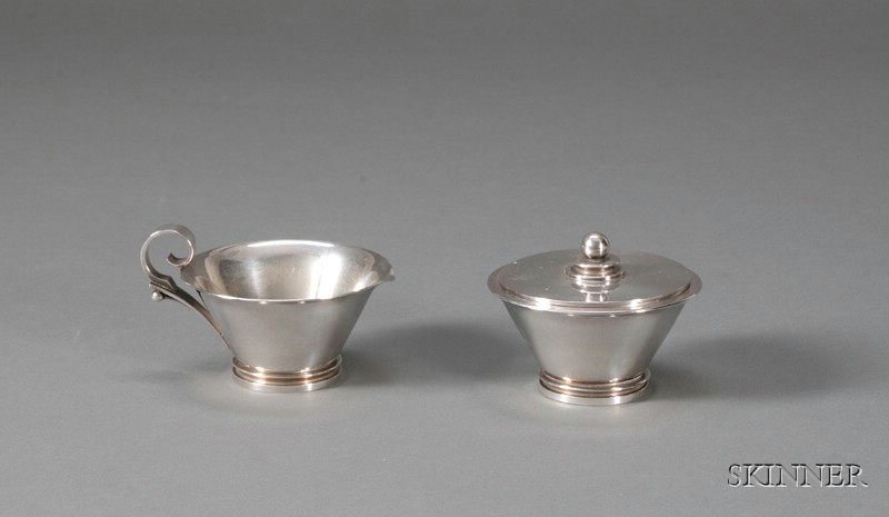 Appraisal: Georg Jensen Sterling Pyramid Pattern Sugar Bowl and Creamer post-