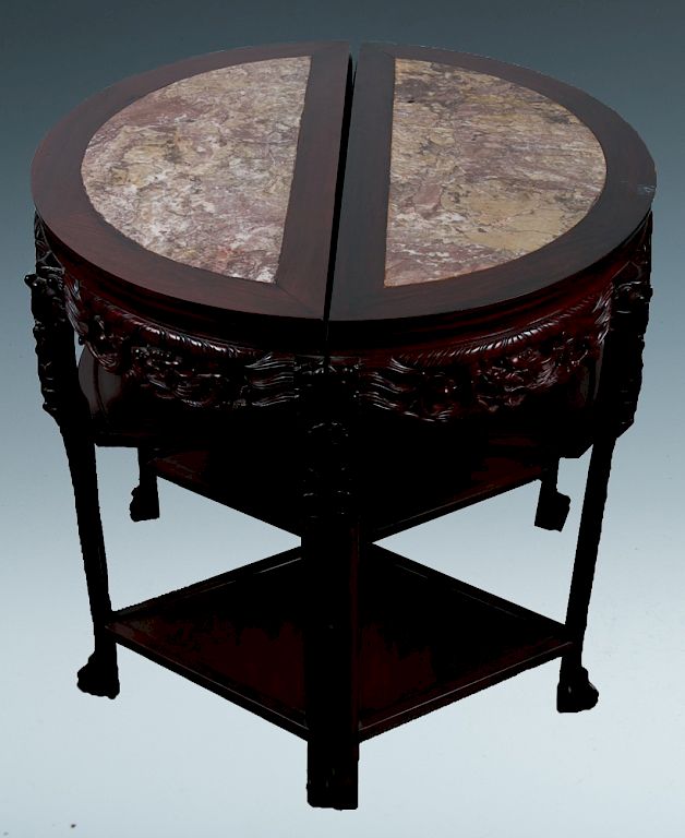 Appraisal: PAIR OF DEMI-LUNE HUALI AND MERBLE TABLES A pair of