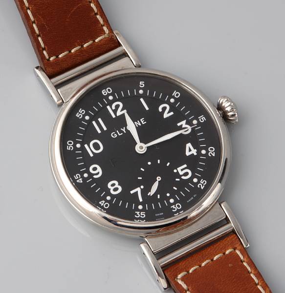 Appraisal: Glycine An over-sized stainless steel and leather strapped wristwatch model