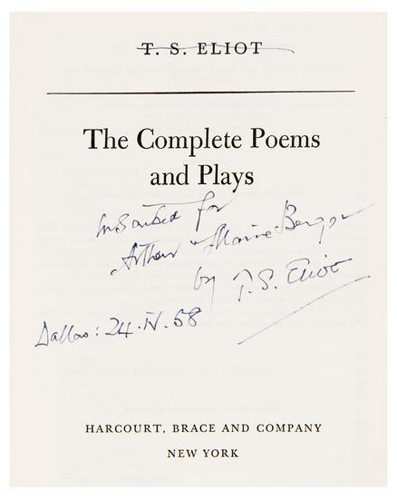 Appraisal: ELIOT T S The Complete Poems and Plays New York