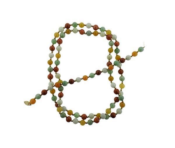 Appraisal: K Gold Multi Color Jade Bead Necklace Bracelet Set METAL