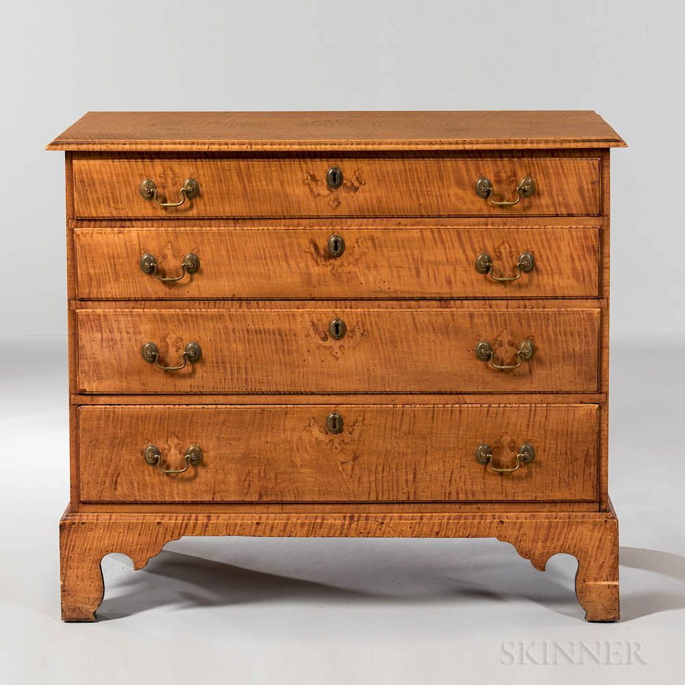 Appraisal: Tiger Maple Chest of Four Drawers Tiger Maple Chest of