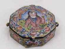 Appraisal: A small Persian octagonal box with hinged lid freely enamelled