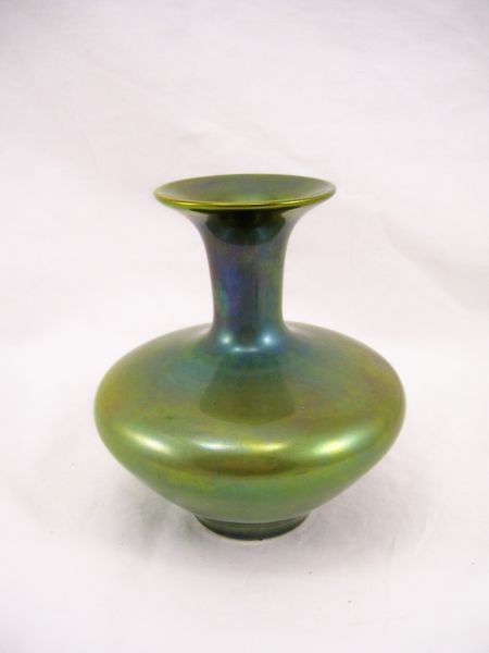 Appraisal: Zylonay Vase Green iridescent glazed pottery vase Measures high Signed