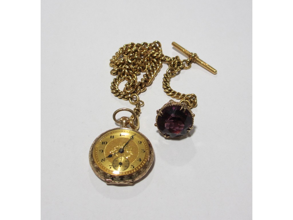 Appraisal: Nine carat gold cased fob watch with ct gold Albert